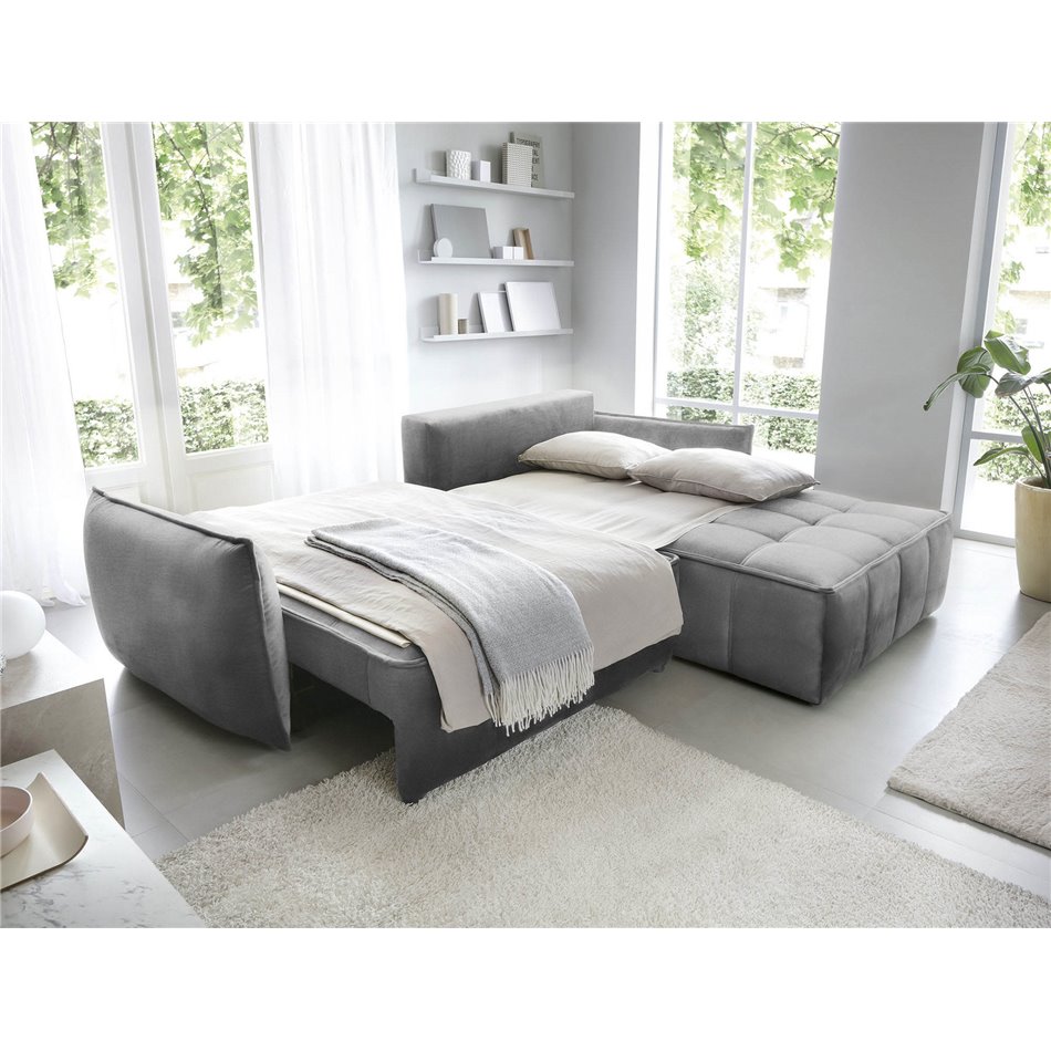 Corner sofa Elkampo R, sleeping function, Nube 4, velvet, grey, H88x196x265cm