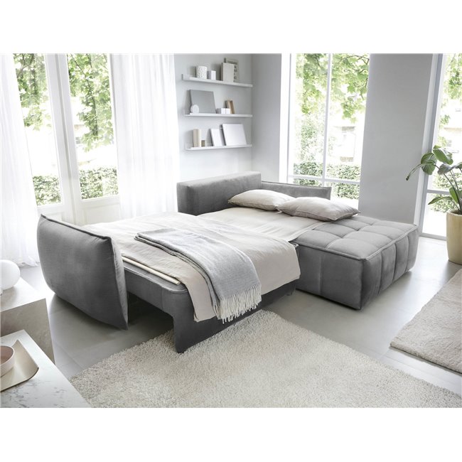 Corner sofa Elkampo R, sleeping function, Nube 4, velvet, grey, H88x196x265cm