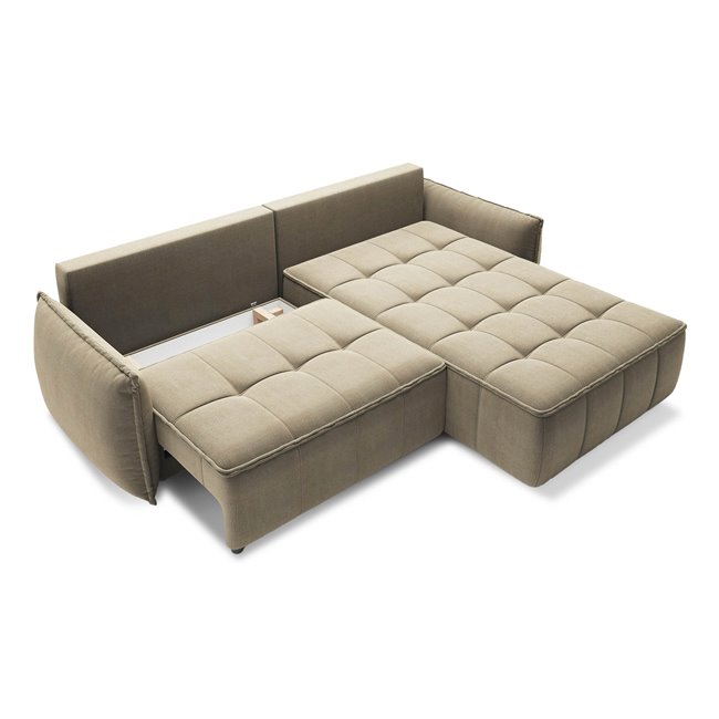 Corner sofa Elkampo R, sleeping function, Nube 20, velvet, brown, H88x195x265cm