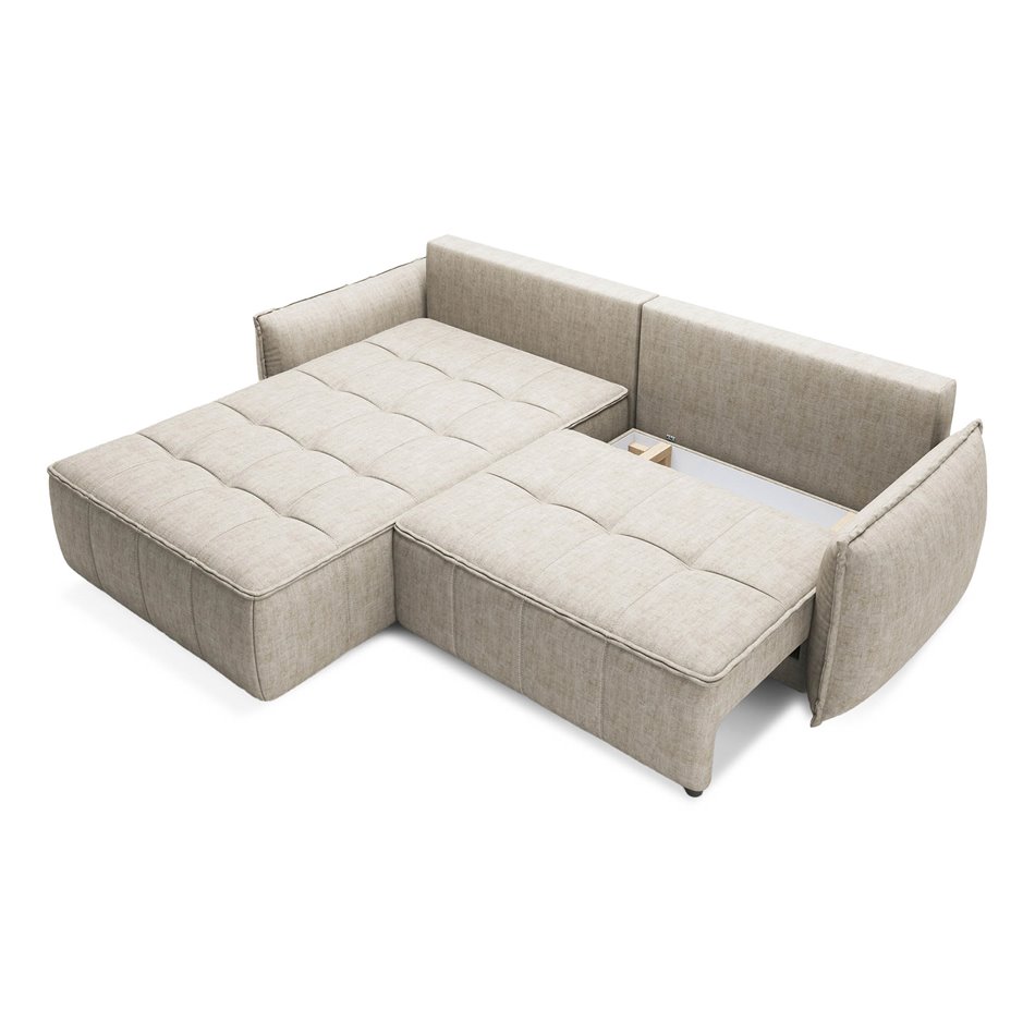 Corner sofa Elkampo L, sleeping function, Manhattan 18, velvet, beige, H88x196x265cm