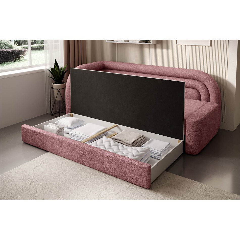 Sofa bed Elfabilo L, sleeping function, Touch 24, textured velvet, pink, H80x86x223cm