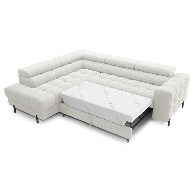 Corner sofa Elferucce L, sleeping function, Amore 01, bouclé, white, H93x200x276cm