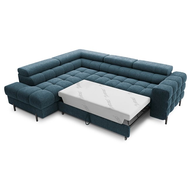 Corner sofa Elferucce L, sleeping function, Amore 40, bouclé, dark blue, H93x200x276cm