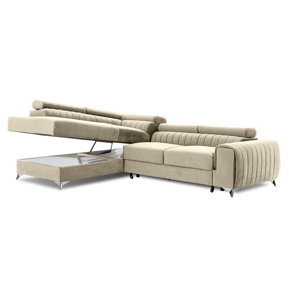 Corner sofa Elaurence L Monolith 04, velvet, beige, H92x205x278cm