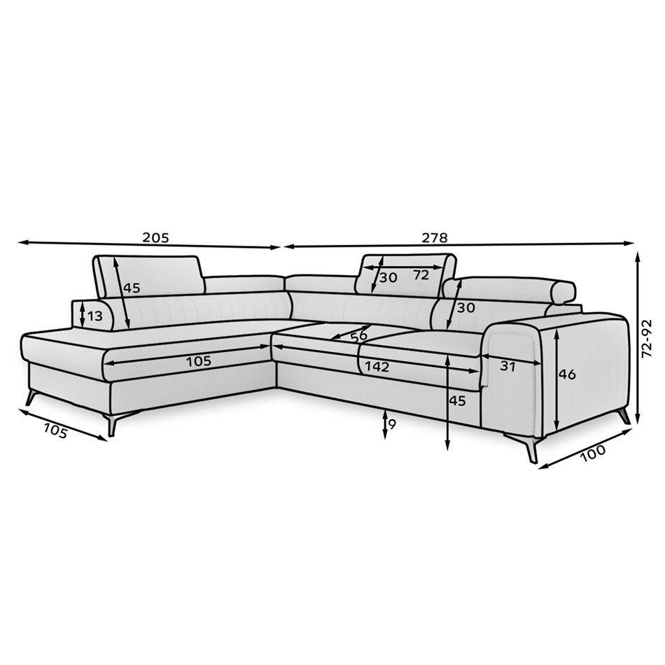 Corner sofa Elaurence R Monolith 04, velvet, beige, H92x205x278cm