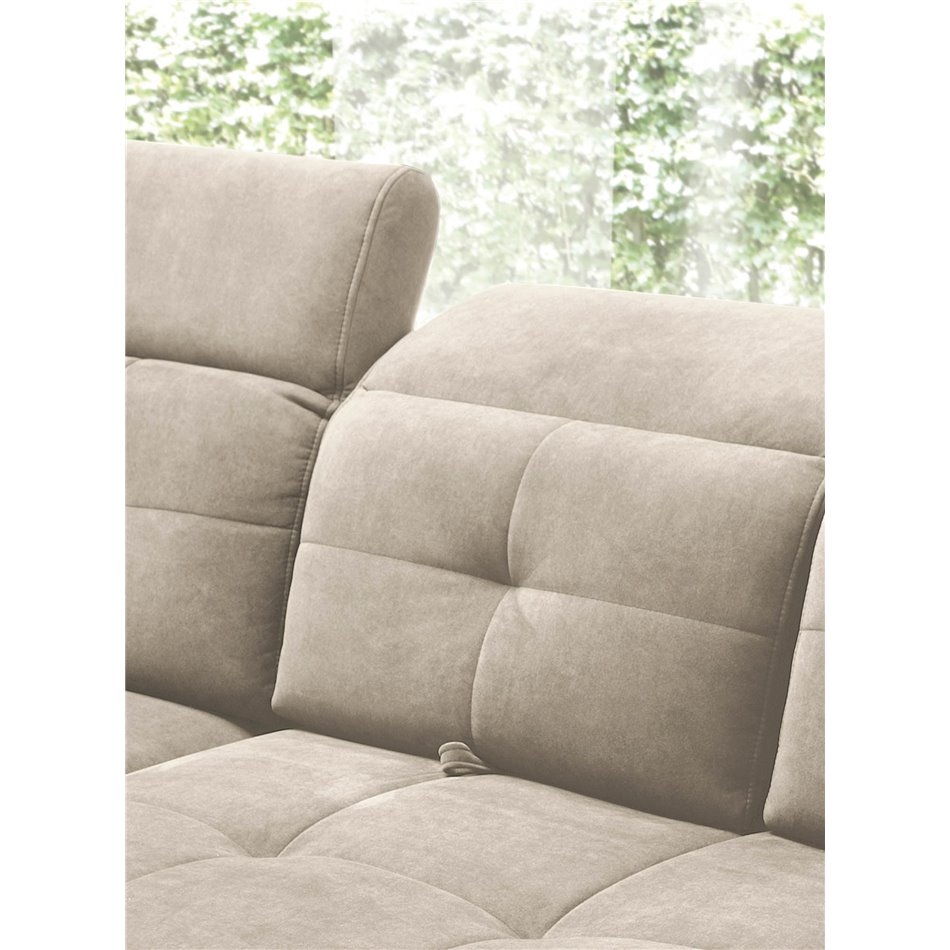 Corner sofa Elinferne L, sleeping function, Aura 18, velvet, beige, H107x210x297cm