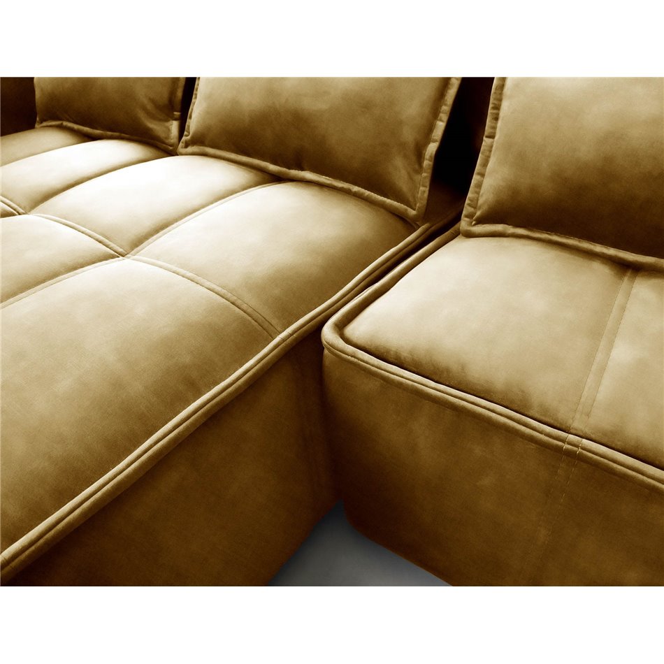 Corner sofa Elkampo L, sleeping function, Manhattan 45, velvet, yellow, H88x196x265cm