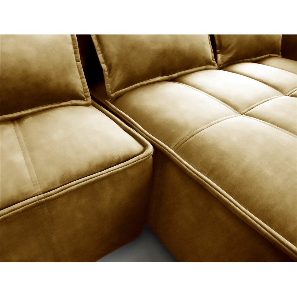 Corner sofa Elkampo R, sleeping function, Manhattan 45, velvet, yellow, H88x196x265cm