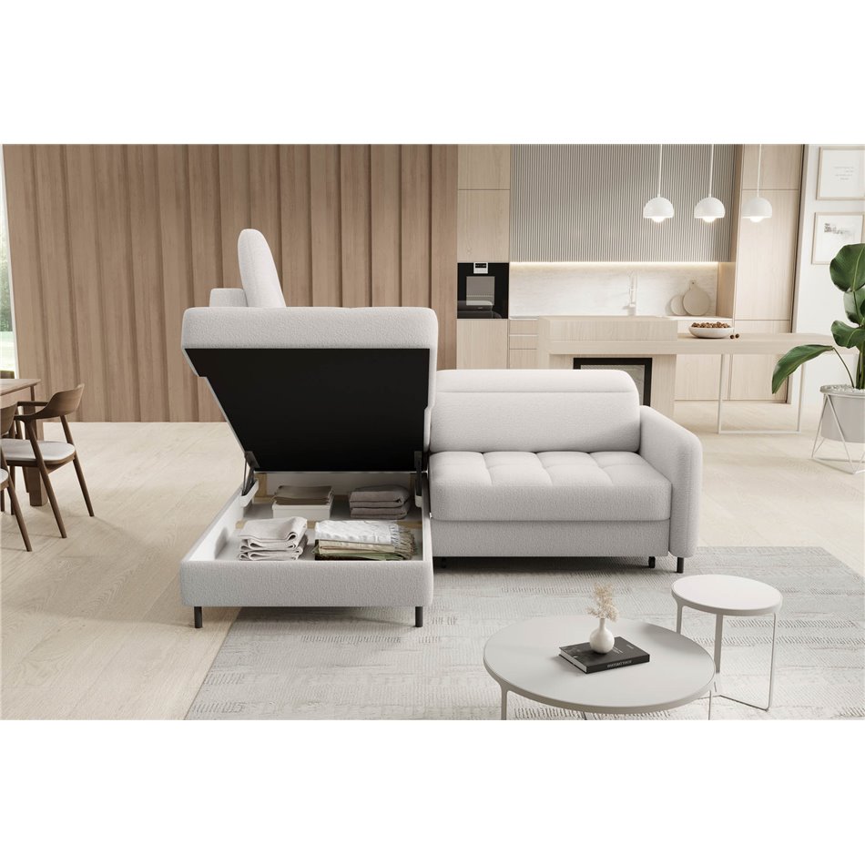 Corner sofa Elbare L, sleeping function, Royal 01, bouclé, white, H100x160x208cm