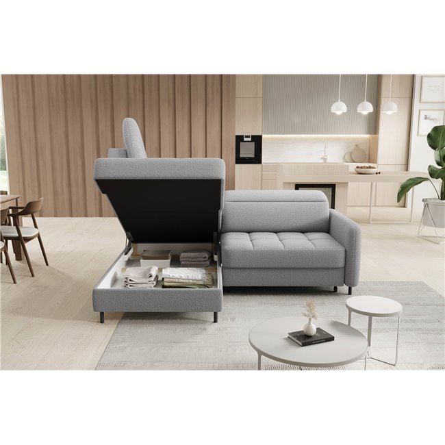 Corner sofa Elbare L, sleeping function, Royal 04, bouclé, grey, H100x160x208cm