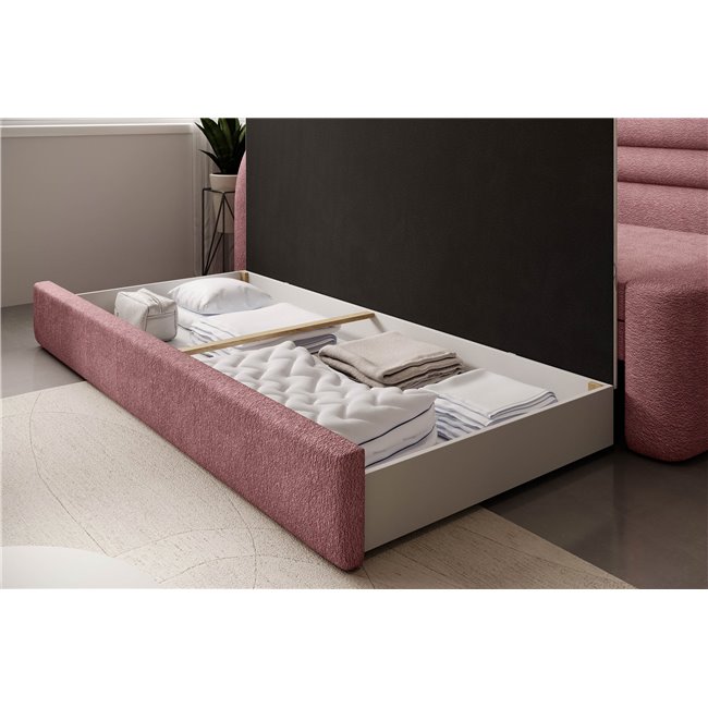 Sofa bed Elfabilo L, sleeping function, Touch 24, textured velvet, pink, H80x86x223cm