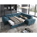 Corner sofa Elferucce R, sleeping function, Amore 40, bouclé, dark blue, H93x200x276cm