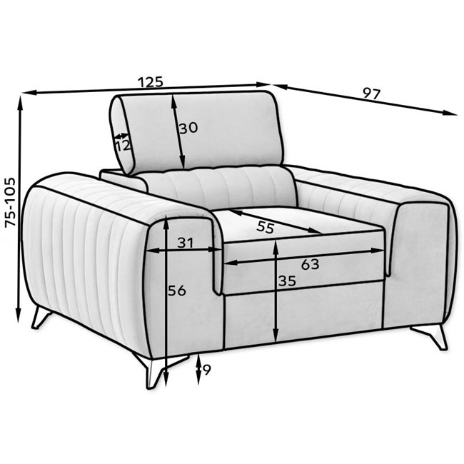 Armchair Elaurence Monolith 76, velvet, dark blue, H105x97x125cm