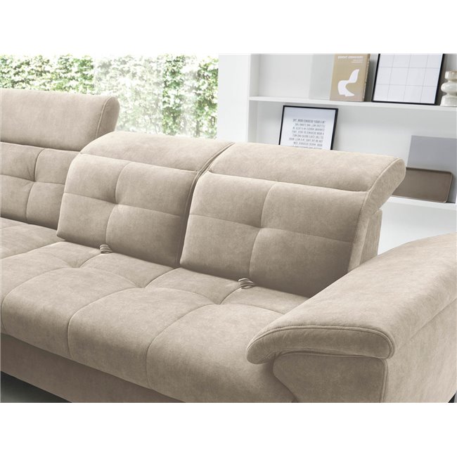 Corner sofa Elinferne L, sleeping function, Aura 18, velvet, beige, H107x210x297cm