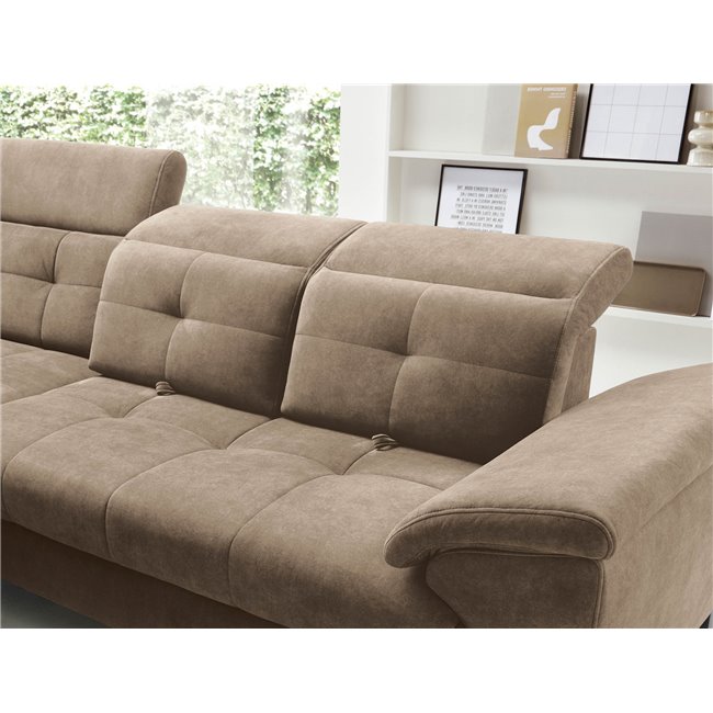 Corner sofa Elinferne L, sleeping function, Aura 20, velvet, dark beige, H107x210x297cm