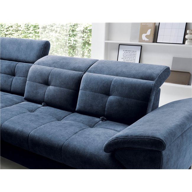 Corner sofa Elinferne L, sleeping function, Aura 40, velvet, dark blue, H107x210x297cm