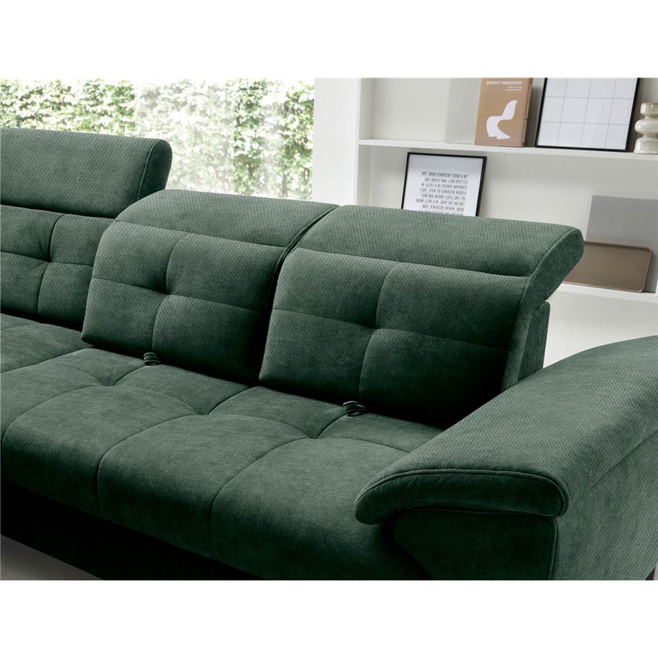Corner sofa Elinferne L, sleeping function, Raquel 35, dark green, H107x210x297cm