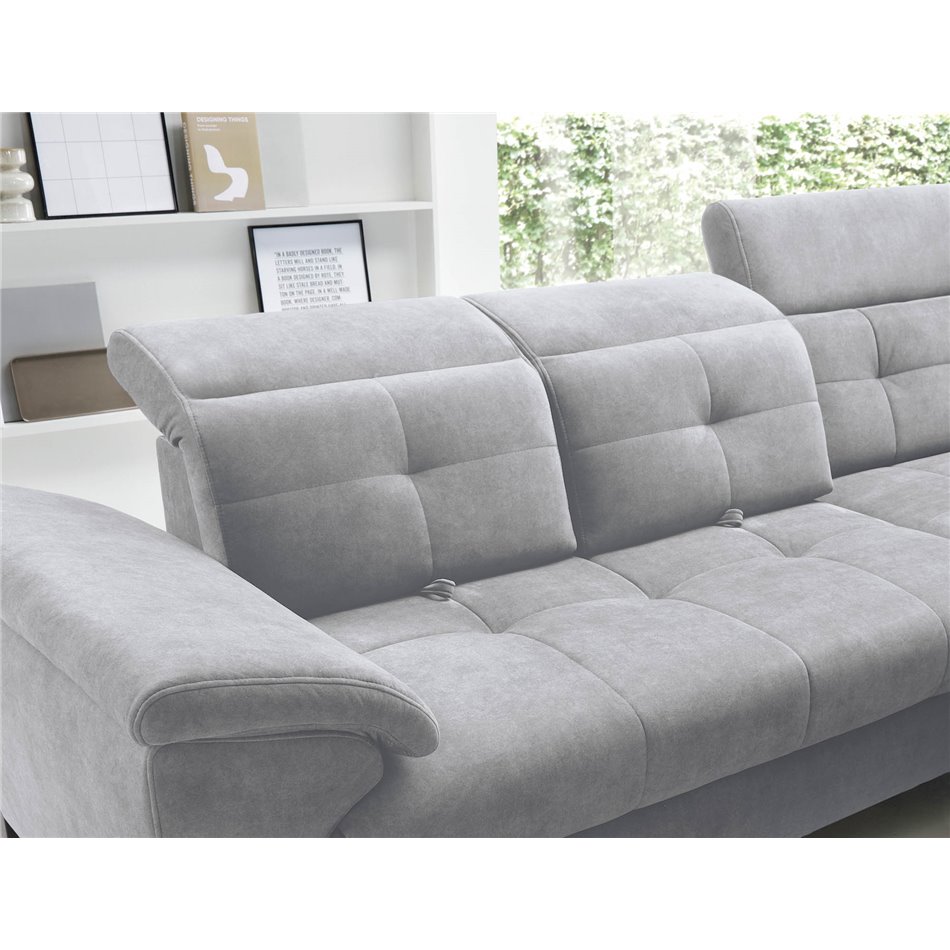 Corner sofa Elinferne R, sleeping function, Aura 04, velvet, grey, H107x210x297cm