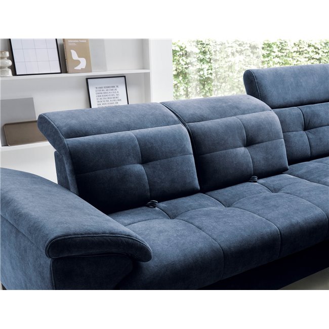 Corner sofa Elinferne R, sleeping function, Aura 40, velvet, dark blue, H107x210x297cm