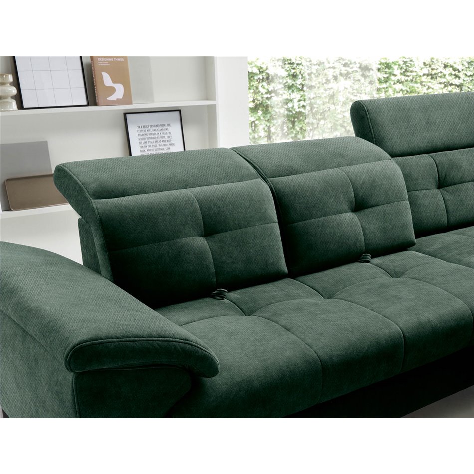 Corner sofa Elinferne R, sleeping function, Raquel 35, dark green, H107x210x297cm
