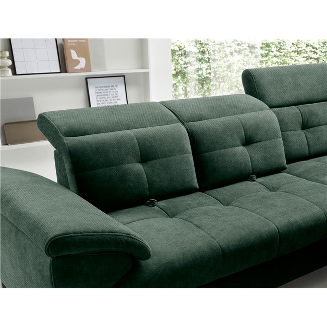 Corner sofa Elinferne R, sleeping function, Raquel 35, dark green, H107x210x297cm