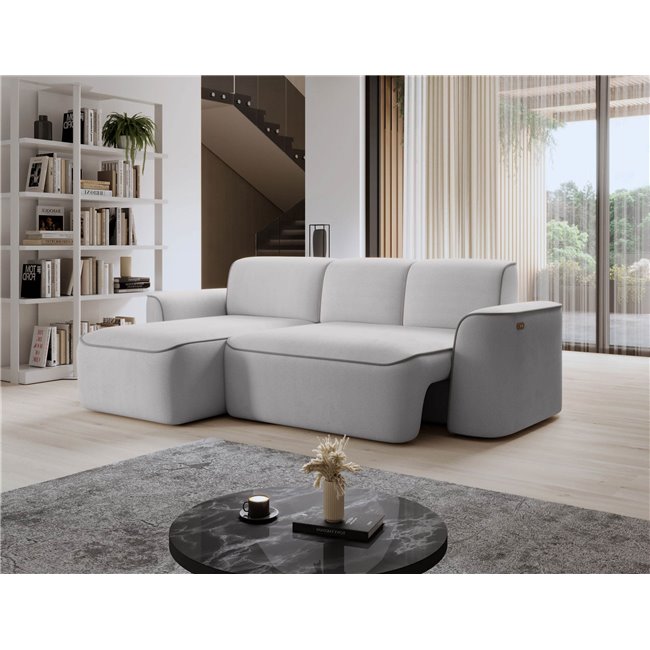 Corner sofa Elume L, sleeping function, Amore 03, Paros 05, bouclé, grey, H88x190x287cm