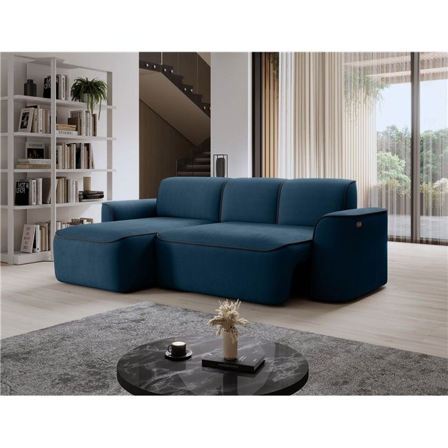 Corner sofa Elume L, sleeping function, Amore 40, Velvetmat 6, bouclé, blue, H88x190x287cm
