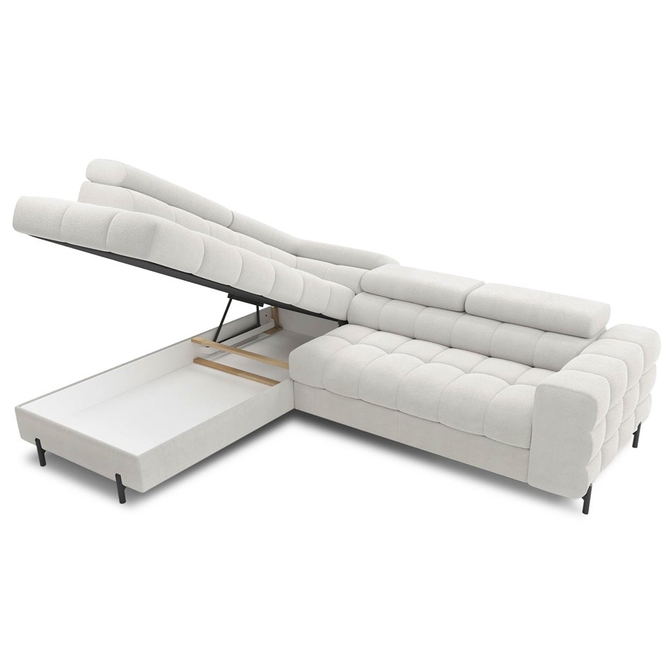 Corner sofa Elferucce L, sleeping function, Amore 01, bouclé, white, H93x200x276cm