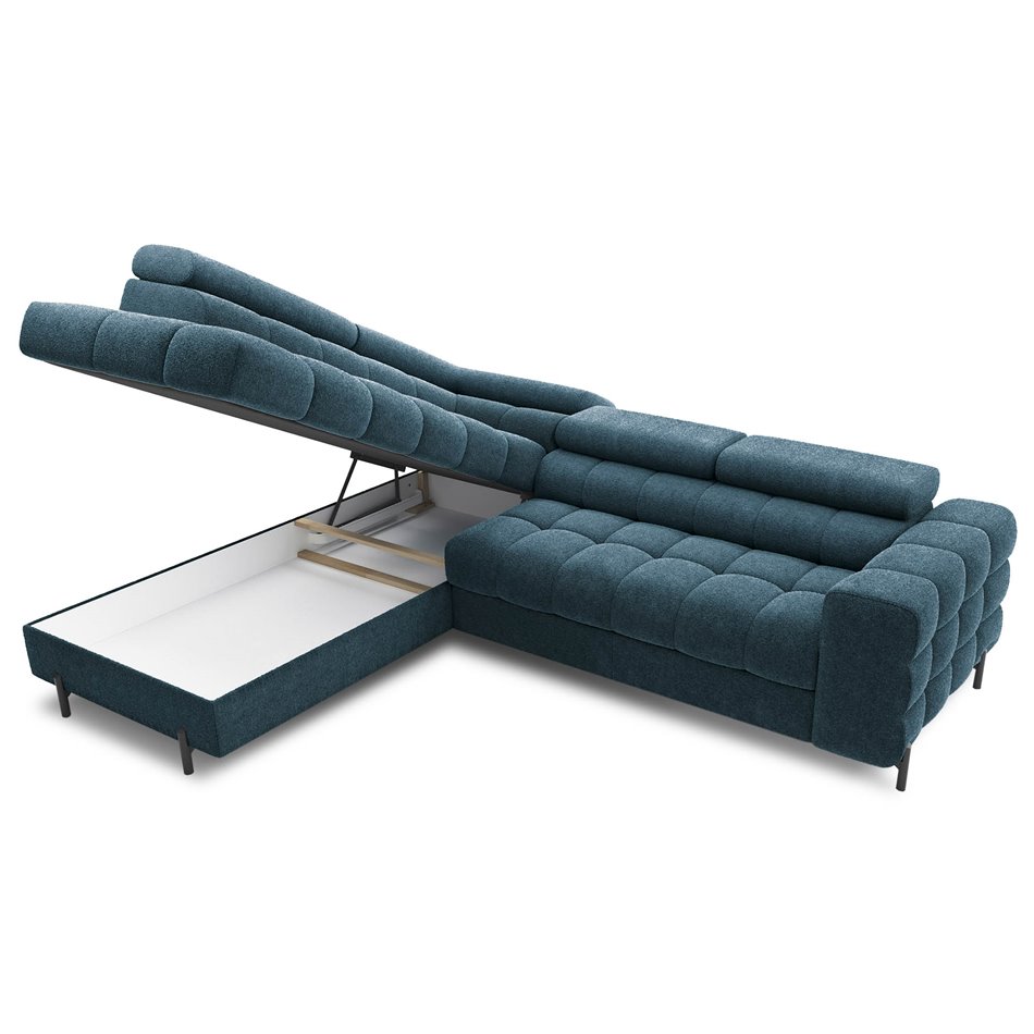 Corner sofa Elferucce L, sleeping function, Amore 40, bouclé, dark blue, H93x200x276cm