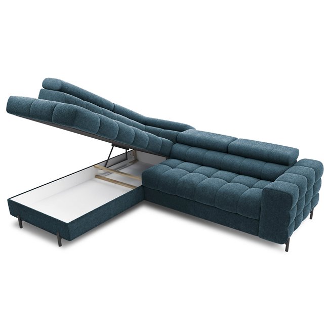 Corner sofa Elferucce L, sleeping function, Amore 40, bouclé, dark blue, H93x200x276cm