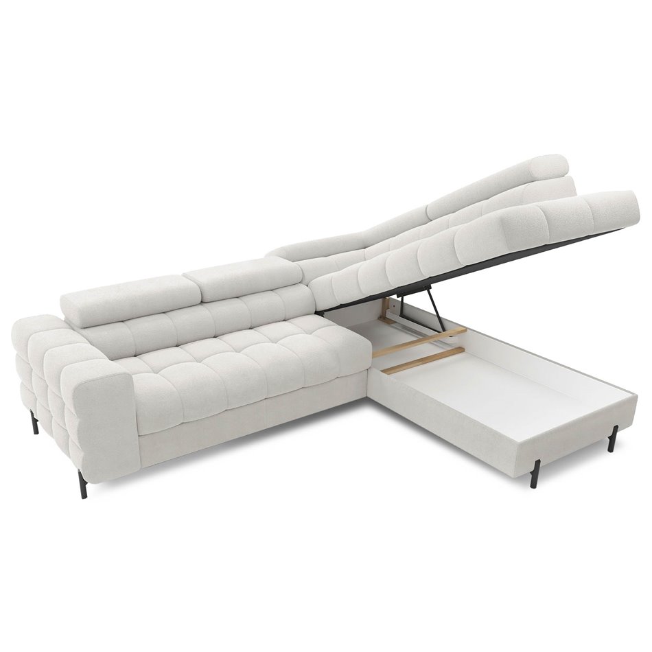 Corner sofa Elferucce R, sleeping function, Amore 01, bouclé, white, H93x200x276cm