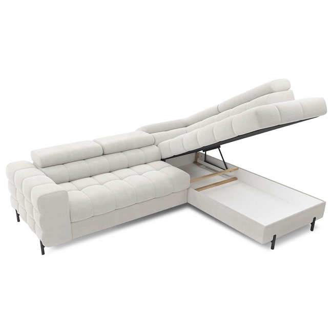 Corner sofa Elferucce R, sleeping function, Amore 01, bouclé, white, H93x200x276cm