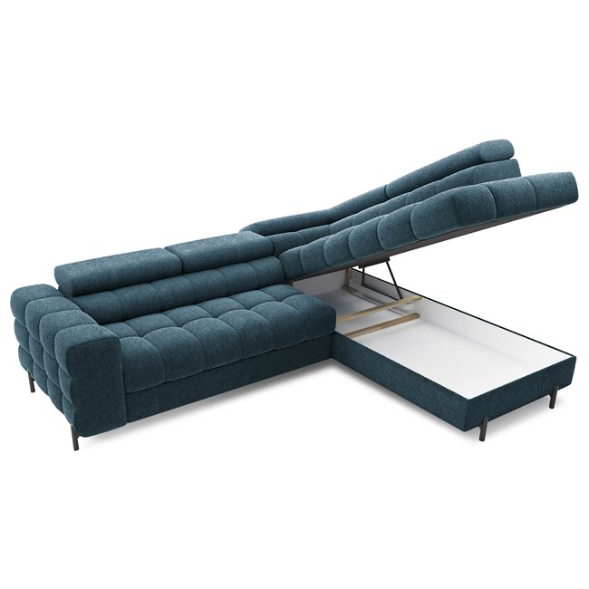 Corner sofa Elferucce R, sleeping function, Amore 40, bouclé, dark blue, H93x200x276cm