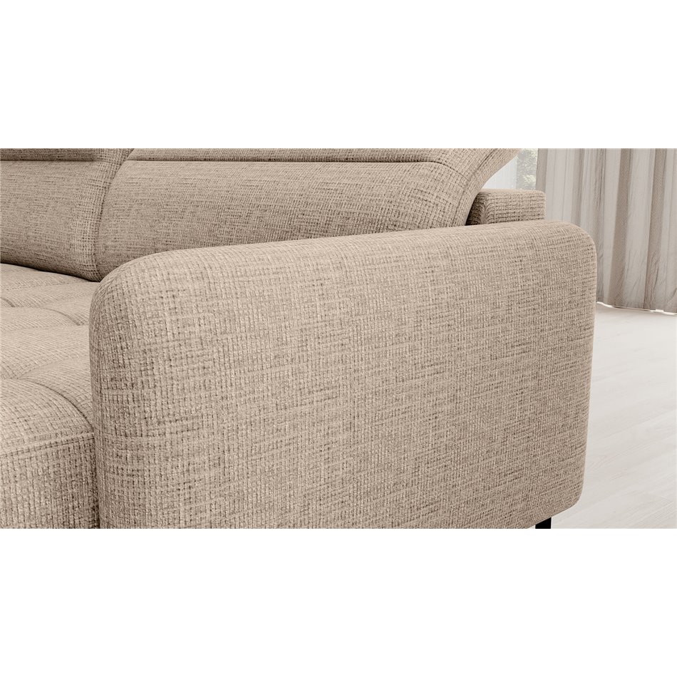 U shape sofa Elberto R, sleeping function, Aubron 20, wavy velvet, beige, H100x165x306cm