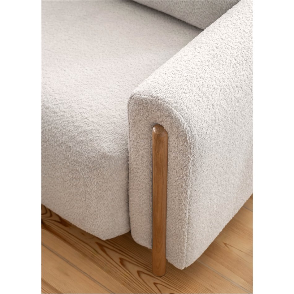 Sofa bed Elcadova Oak, sleeping function, Royal 18, bouclé, beige, H97x97x244cm