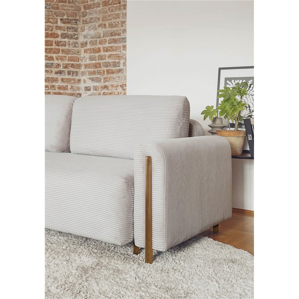 Sofa bed Elcadova Oak, sleeping function, Jarell 03, wavy velvet, grey, H97x97x244cm