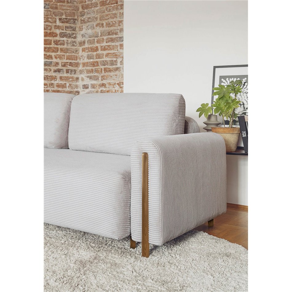 Sofa bed Elcadova Oak, sleeping function, Jarell 04, wavy velvet, grey, H97x97x244cm