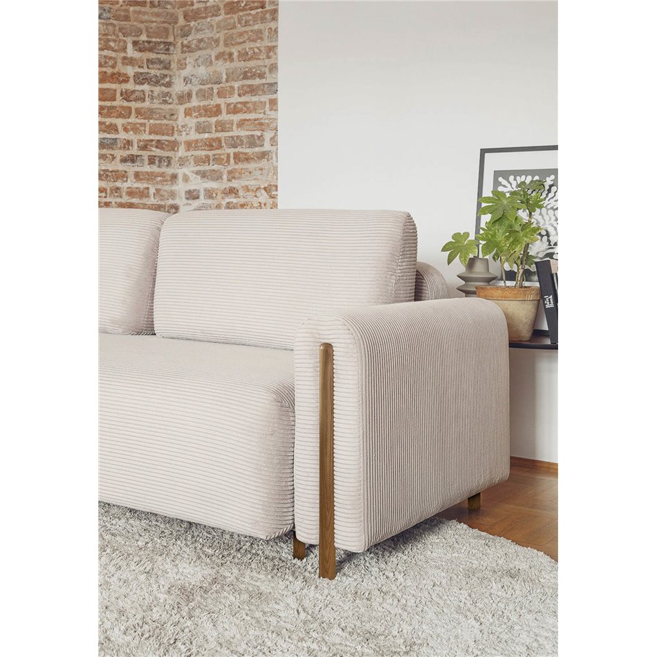 Sofa bed Elcadova Oak, sleeping function, Jarell 18, wavy velvet, beige, H97x97x244cm