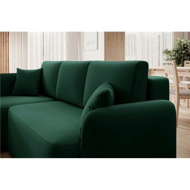 Corner sofa Elhandson L, sleeping function, Lukso 35, velvet, green, H89x150x206cm
