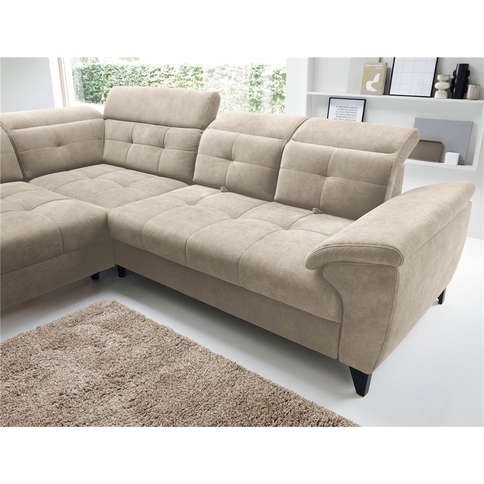 Corner sofa Elinferne L, sleeping function, Aura 18, velvet, beige, H107x210x297cm