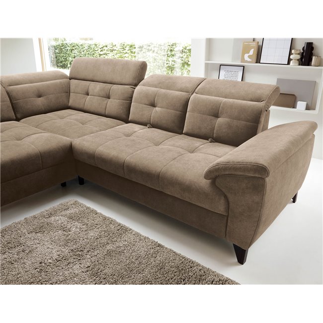 Corner sofa Elinferne L, sleeping function, Aura 20, velvet, dark beige, H107x210x297cm