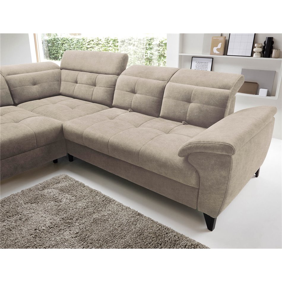 Corner sofa Elinferne L, sleeping function, Raquel 20, beige, H107x210x297cm