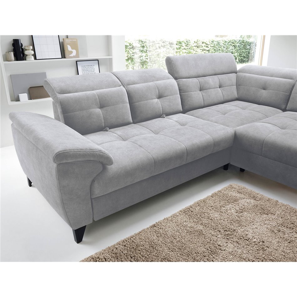 Corner sofa Elinferne R, sleeping function, Aura 04, velvet, grey, H107x210x297cm