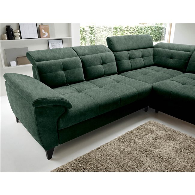 Corner sofa Elinferne R, sleeping function, Raquel 35, dark green, H107x210x297cm