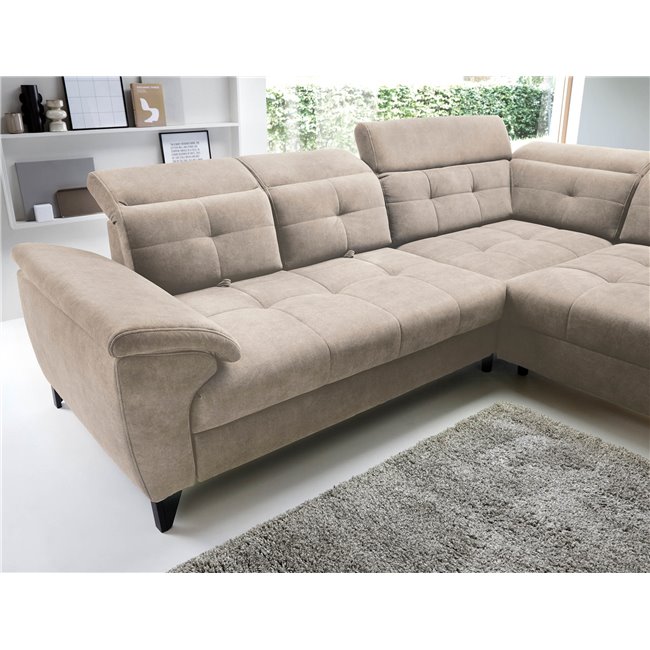 Угловой диван Elinferne R, раздвижной, Relax 20, бархат, бежевый, H107x210x297см