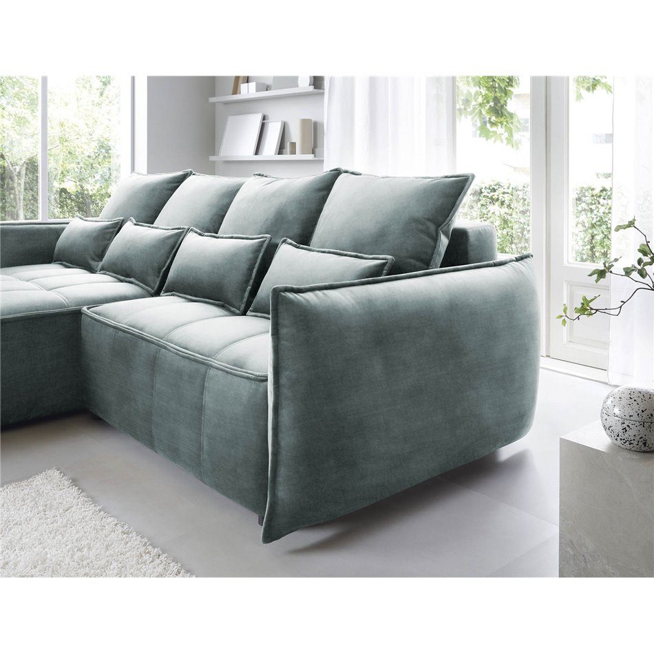 Corner sofa Elkampo L, sleeping function, Manhattan 38, velvet, green, H88x196x265cm
