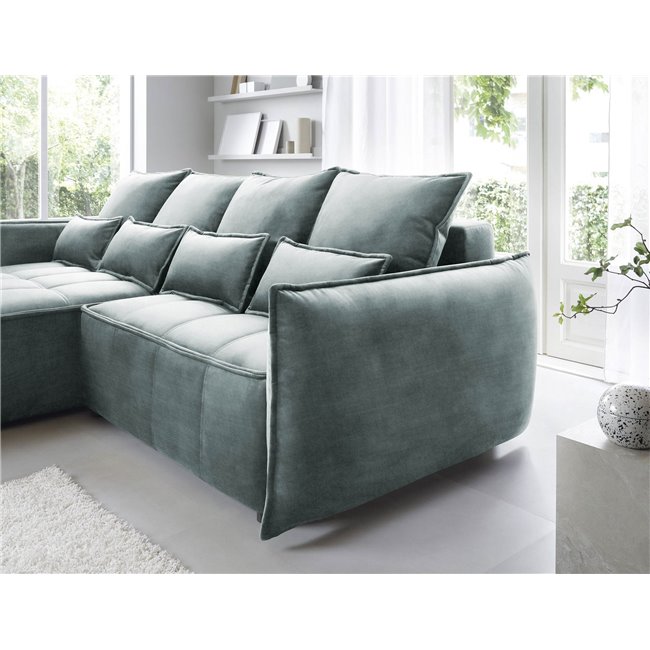 Corner sofa Elkampo L, sleeping function, Manhattan 38, velvet, green, H88x196x265cm
