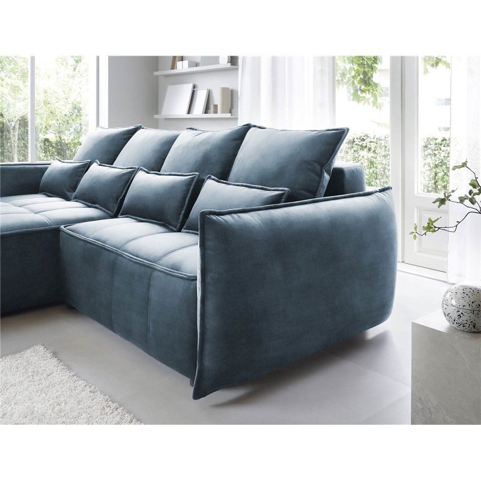 Corner sofa Elkampo L, sleeping function, Manhattan 40, velvet, dark blue, H88x196x265cm