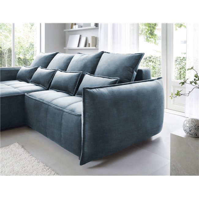 Corner sofa Elkampo L, sleeping function, Manhattan 40, velvet, dark blue, H88x196x265cm