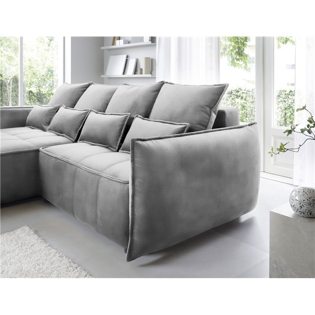 Corner sofa Elkampo L, sleeping function, Nube 4, velvet, grey, H88x196x265cm